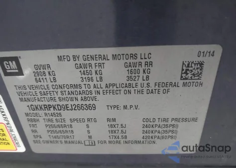 2014 GMC Acadia Sle-2 from USA, damaged, VIN 1GKKRPKD9EJ266369